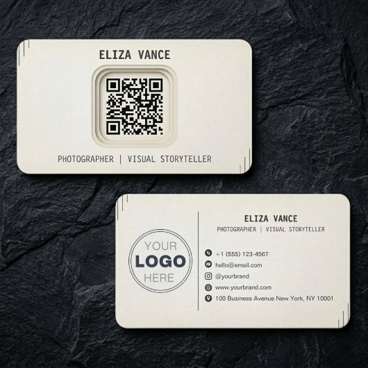 Moderne Minimalistische QR Code Fotograaf Visitekaartje