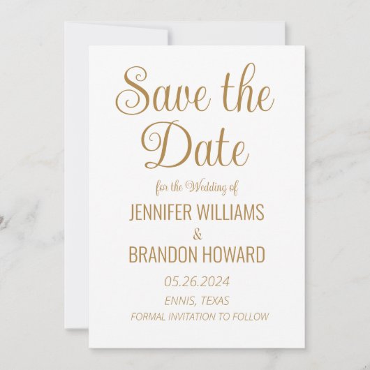 Moderne minimalistische QR-code Gold Elegant Weddi Save The Date (Voorkant)
