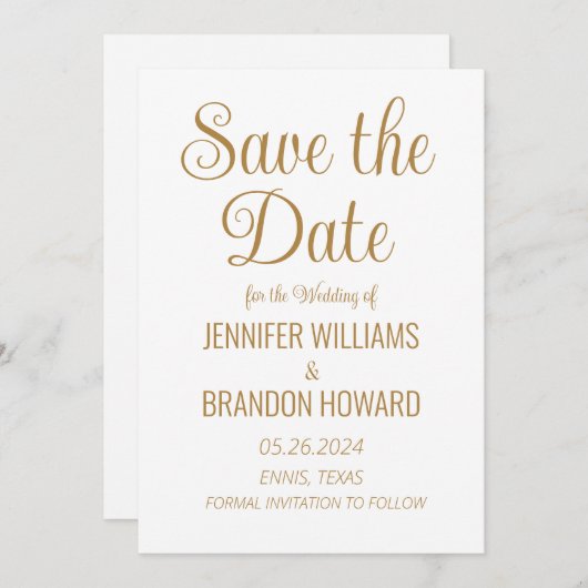 Moderne minimalistische QR-code Gold Elegant Weddi Save The Date (Voorkant / Achterkant)