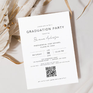 Moderne minimalistische QR Code Graduation Party Kaart