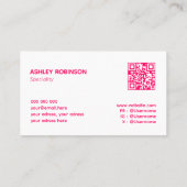 Moderne minimalistische QR-code hot pink beletteri Visitekaartje (Achterkant)