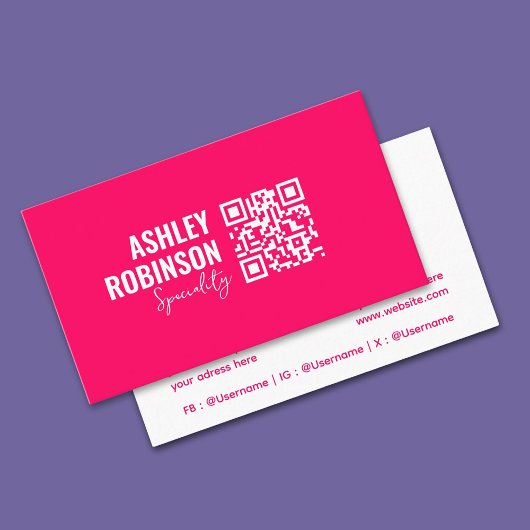 Moderne Minimalistische QR-code hot pink professio Visitekaartje