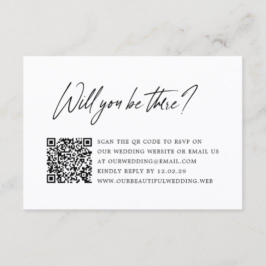 Moderne Minimalistische QR Code Huwelijk RSVP Kaartje (Voorkant)