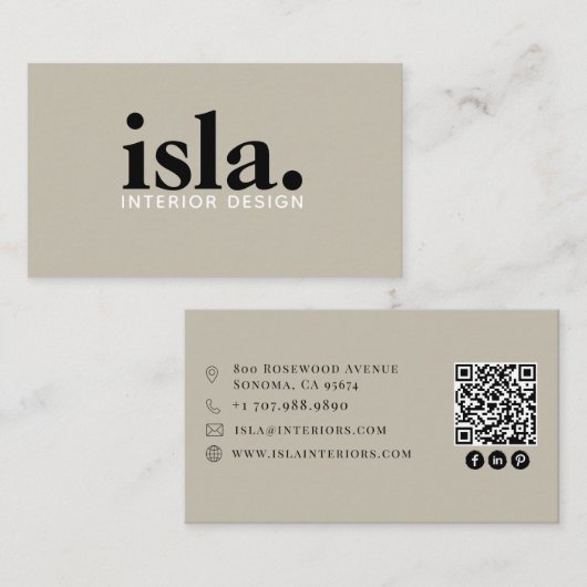 Moderne Minimalistische QR-code Interieurontwerper Visitekaartje (Voorkant / Achterkant)