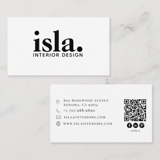 Moderne Minimalistische QR-code Interieurontwerper Visitekaartje (Voorkant / Achterkant)