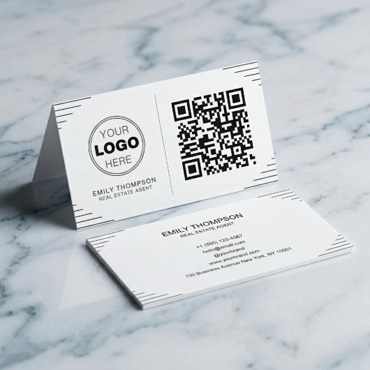 Moderne Minimalistische QR-code | Luxe Art Deco Visitekaartje