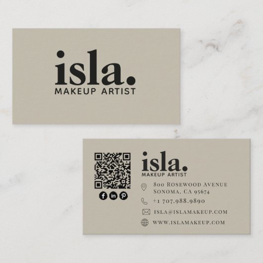 Moderne Minimalistische QR-code Make-up Artiest Visitekaartje (Voorkant / Achterkant)
