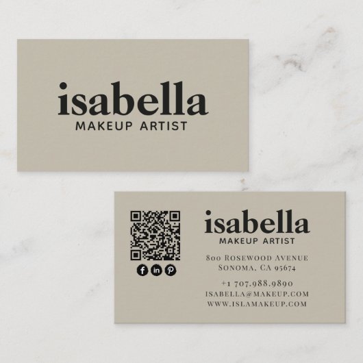 Moderne Minimalistische QR-code Make-up Artiest Visitekaartje (Voorkant / Achterkant)