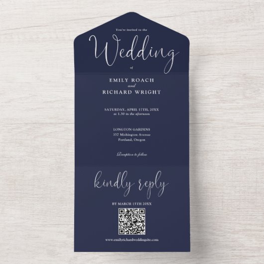 Moderne minimalistische QR-code marineverbinding b All In One Uitnodiging (Binnen)