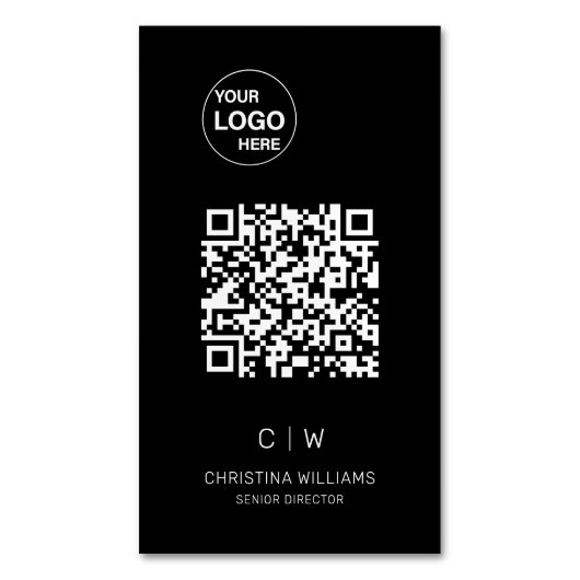 Moderne minimalistische QR-code Monogramnaam Magnetisch Visitekaartje (Voorkant Verticaal)