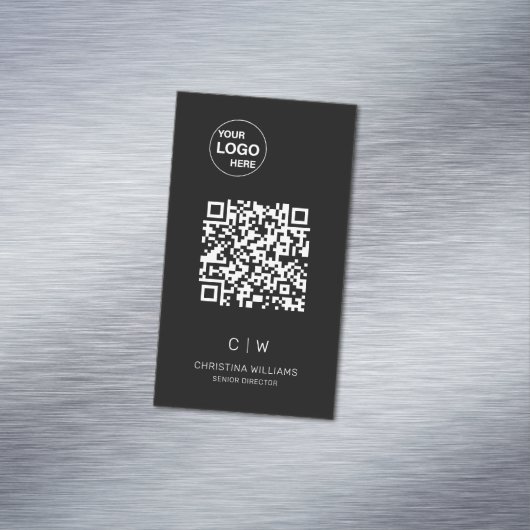 Moderne minimalistische QR-code Monogramnaam Magnetisch Visitekaartje (Voorbeeld)