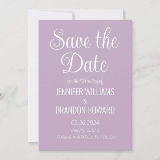 Moderne minimalistische QR-code Paarse lavender We Save The Date (Voorkant)