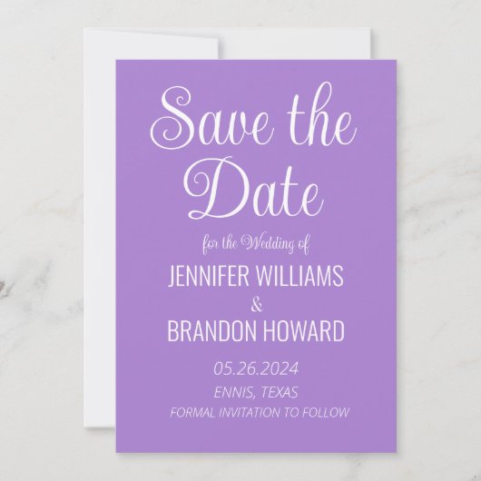 Moderne minimalistische QR-code Paarse lavender We Save The Date (Voorkant)