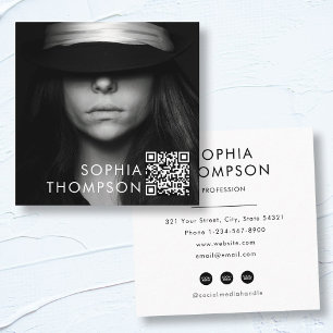 Moderne Minimalistische QR Code Professionele Foto Vierkante Visitekaartje