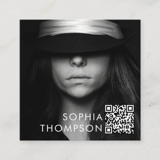 Moderne Minimalistische QR Code Professionele Foto Vierkante Visitekaartje (Voorkant)