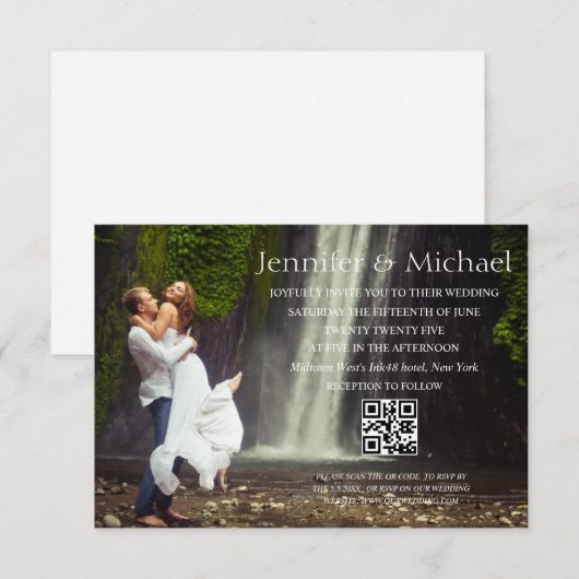 Moderne minimalistische QR code RSVP foto bruiloft Kaart (Voorkant / Achterkant)