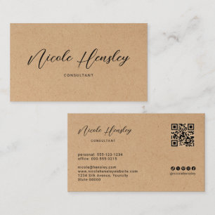 Moderne Minimalistische QR-code Rustic Kraft Papie Visitekaartje