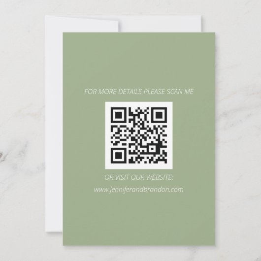 Moderne minimalistische QR-code Sage Green Wedding Save The Date (Achterkant)