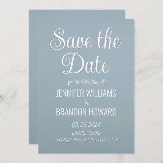 Moderne minimalistische QR-code Stusty Blue Weddin Save The Date (Voorkant / Achterkant)