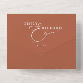 Moderne minimalistische QR-code Terracotta Wedding All In One Uitnodiging (Achterkant)