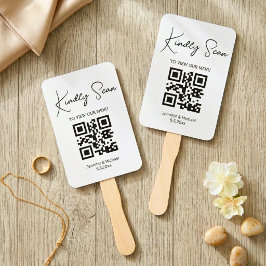 Moderne Minimalistische QR-code Trouwmenu  Handwaaier