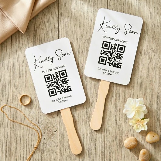 Moderne Minimalistische QR-code Trouwmenu Handwaaier