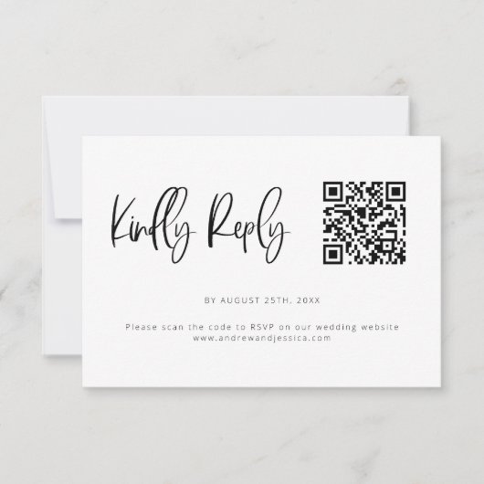 Moderne minimalistische QR-code voor bruiloft RSVP Kaartje (Voorkant)