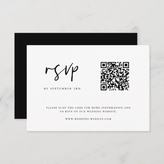 Moderne minimalistische QR-code voor bruiloft RSVP Kaartje (Voorkant / Achterkant)