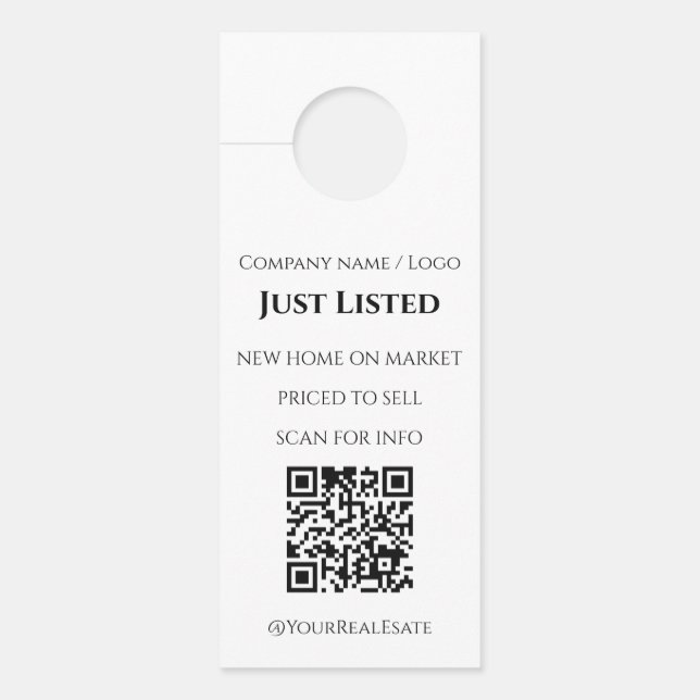 Moderne Minimalistische QR-code voor recent te koo Deurhanger (Voorkant)
