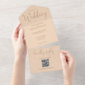 Moderne minimalistische QR-code zachte perzik brui All In One Uitnodiging (Afscheurbaar)