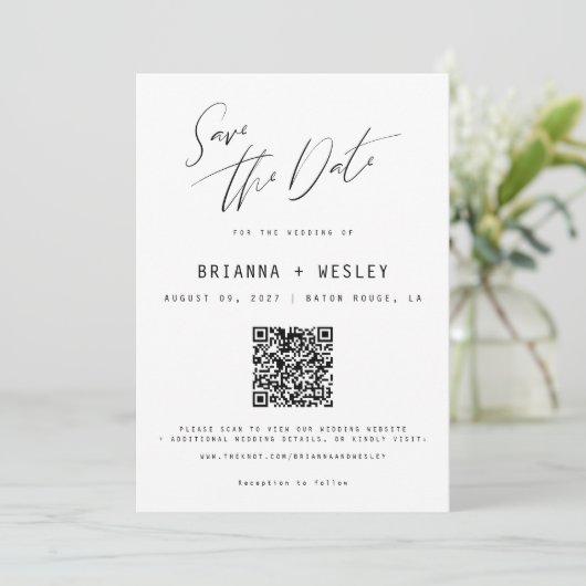 Moderne, minimalistische QR-codefoto Save The Date (Staand voorkant)