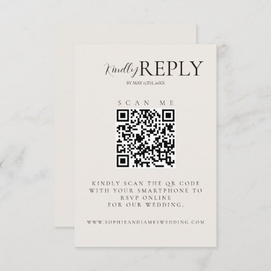 Moderne minimalistische QR-codekalligrafie RSVP-ka RSVP Kaartje (Voorkant / Achterkant)