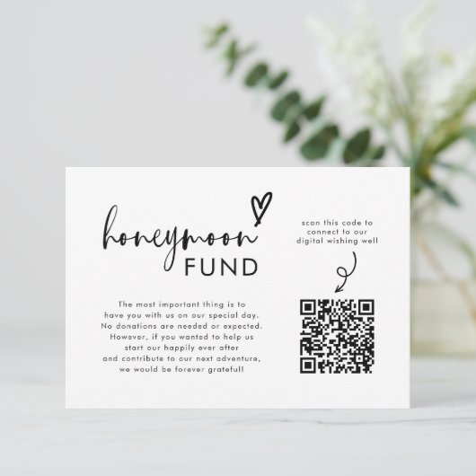 Moderne minimalistische QR Wishing Well Honeymoon  Informatiekaartje (Staand voorkant)