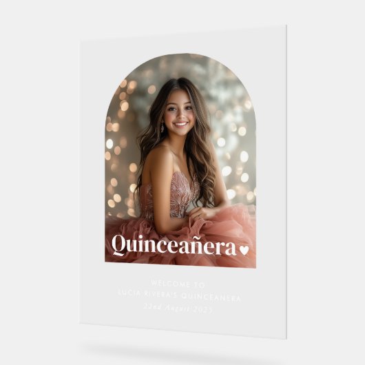 Moderne minimalistische Quinceañera boogfoto Acryl Bord (Hoek)