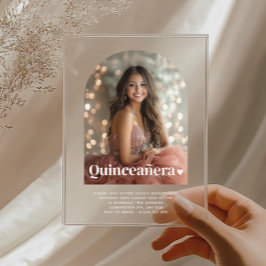 Moderne minimalistische Quinceañera boogfoto Acryl Uitnodigingen