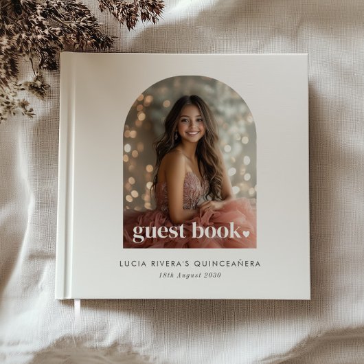 Moderne minimalistische Quinceañera boogfoto Gastenboek