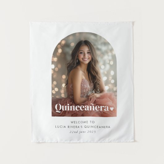 Moderne minimalistische Quinceañera boogfoto Wandkleed (Voorkant)