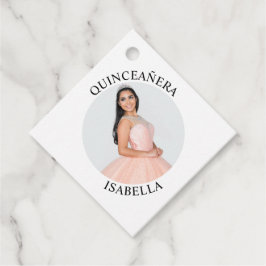 Moderne minimalistische Quinceañera foto Bedankjes Labels