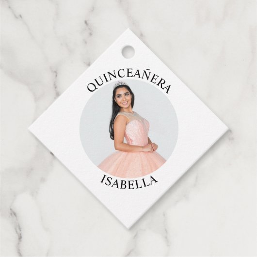 Moderne minimalistische Quinceañera foto Bedankjes Labels (Voorkant)