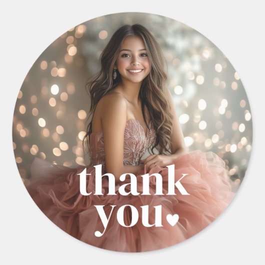 Moderne minimalistische Quinceañera foto Ronde Sticker (Voorkant)