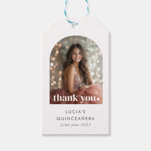 Moderne Minimalistische Quinceañera Gebogen Foto F Cadeaulabel (Voorkant)