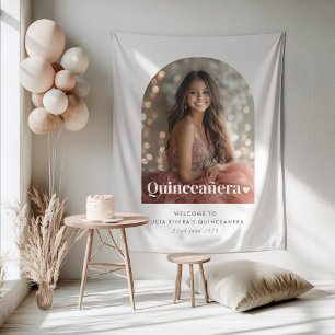 Moderne Minimalistische Quinceañera Gebogen Foto  Wandkleed