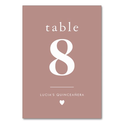 Moderne minimalistische Quinceañera tafel nummer Kaart (Voorkant)