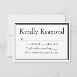 Moderne Minimalistische Rand Zwart en Wit RSVP Kaa Bedankkaart