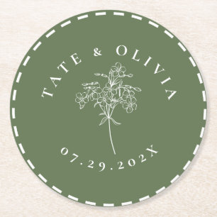 Moderne minimalistische rechthoekige rand botanisc ronde kartonnen onderzetter