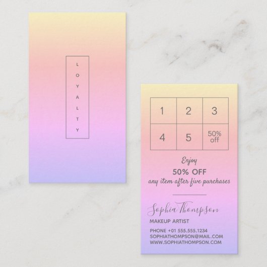 Moderne minimalistische regenboogpasta klantenkaartje (Voorkant / Achterkant)