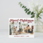 Moderne minimalistische retro kerst twee foto maro feestdagenkaart (Staand voorkant)