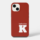 Moderne Minimalistische Robijnrode Monogramnaam In iPhone Hoesje (Achterkant)