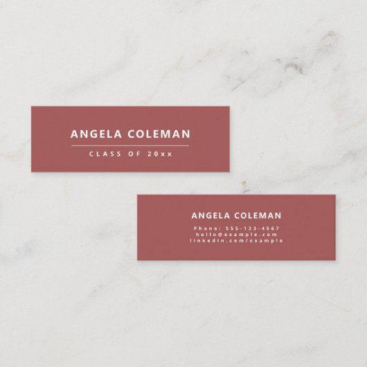 Moderne minimalistische rode Afstuderen naam Kaart Contactkaartje (Voorkant / Achterkant)