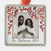 Moderne minimalistische rode bessen kerstfoto metalen ornament (Voorkant)